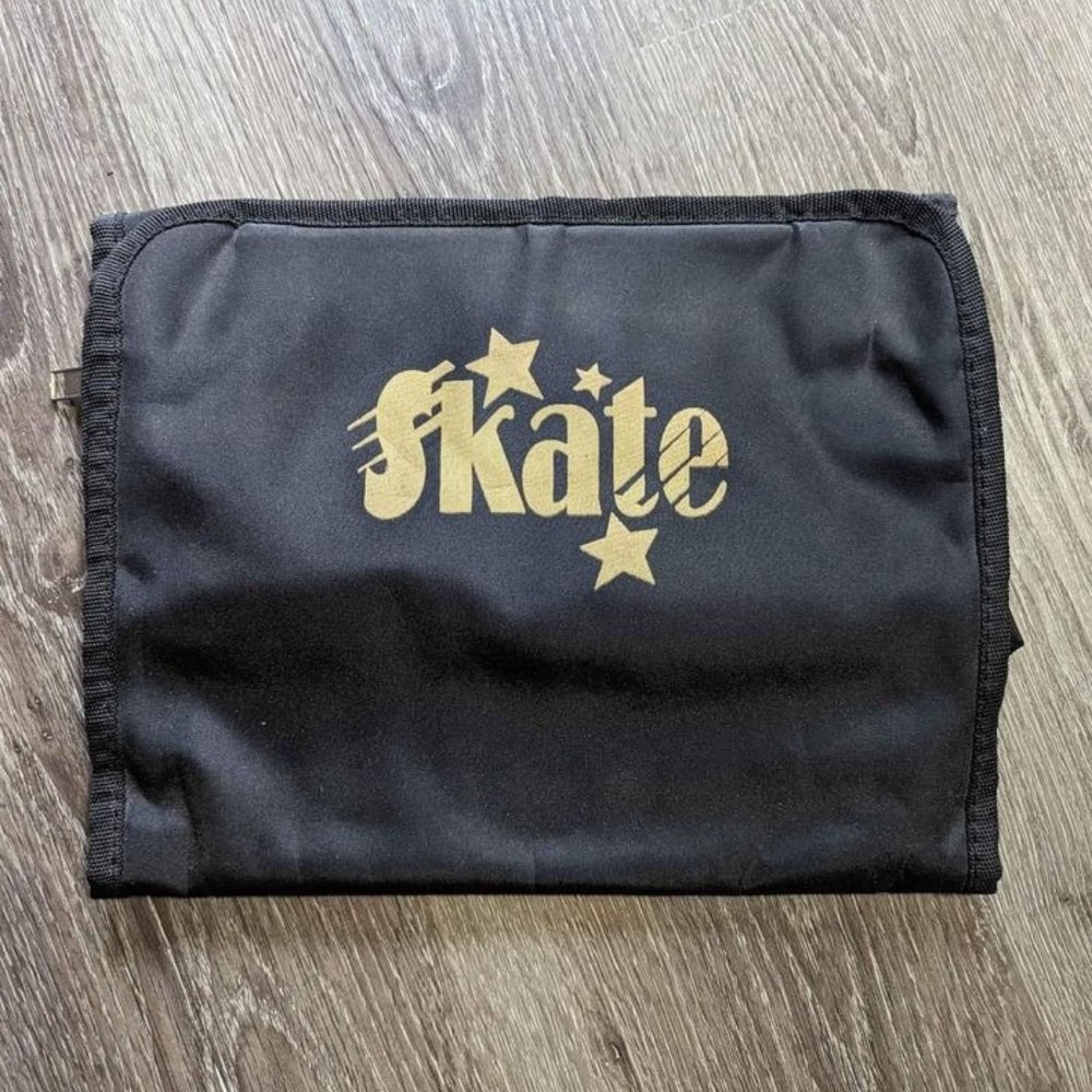 Travel Hanging Foldable Makeup Bag Figure Ice Skating Black Gold